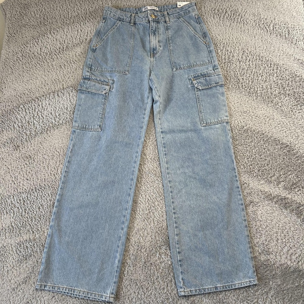 Zara Light Blue Denim Cargo Pants